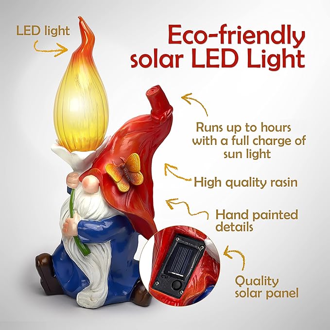 Daisy & Olive | Garden Gnome, Solar Large Gnomes, Outdoor Decorations for Patio, Solar Garden Gnomes Outdoor, Garden Gnome Gifts, Outdoor Garden Decor, Sister Gift | Gift for Women| Yard Decor.