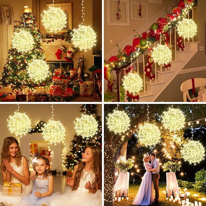 Christmas String Lights Outdoors,4 Pack 11.81" Sphere Lights,Ball Tree Garden Globe Lights for Home, Party, Christmas, Porch Patio,Wedding, Garden,Tree Decoration with Plug