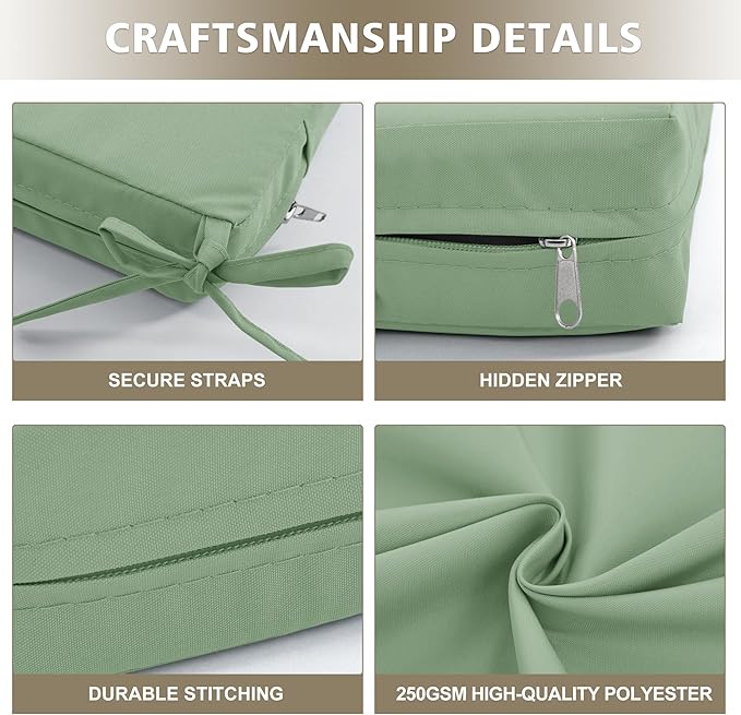 24x24 Inch Outdoor Cushions for Patio Furniture, Waterproof Outdoor Chair Cushions w/Fade-Resistant, Removable & Machine-Washable Covers, Deep Seat Sofa/Couch Pads Replacement, Sage Green