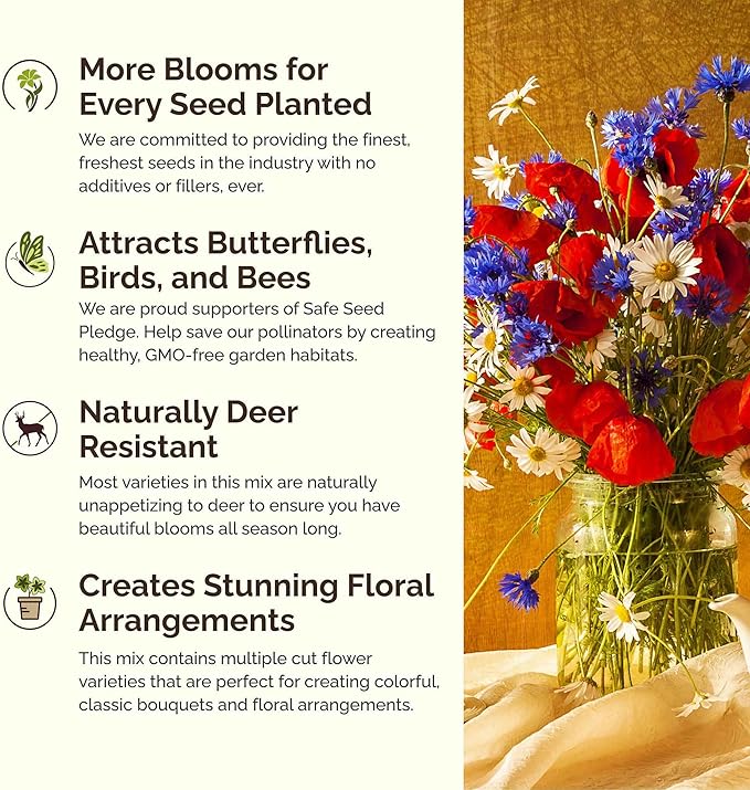 Eden Brothers Field of Dreams Flower Mixed Seeds for Planting, 5 lb, 2,400,000+ Seeds with German Chamomile, Cornflower | Attracts Pollinators, Plant in Spring or Fall, Zones 3, 4, 5, 6, 7, 8, 9, 10