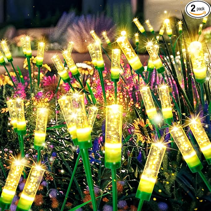 Solar Lights Outdoor Waterproof Upgraded Outdoor Solar Lights for Yard Patio Garden Decor, Solar Lights for Outside Gardening Supplies 2pack, Firefly Garden Lights Solar Powered Outdoor (Large)