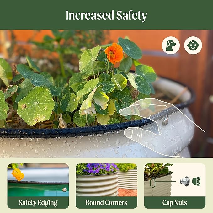 Vego garden 32" Extra Tall Raised Garden Bed Kits, 4 in 1 Modular Raised Planter Box for Vegetables Flowers Fruits Oval Metal Raised Garden Bed- Pearl White