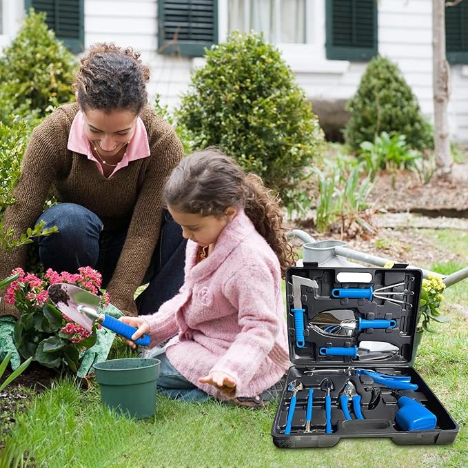 Garden Tools Set, 10 Pieces Stainless Steel,Gardening Tools kit with Handbag, Garden Hand Tools for Digging Planting Pruning, Garden Gifts for Women,Men