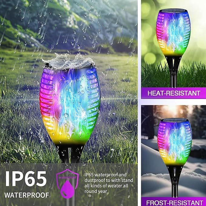 YoungPower Multi Color Halloween RGB Christmas Outdoor Solar Torch Lights, Flickering Flame Solar Garden Lights Decoration Waterproof Outside Yard Decor, 4 Pack