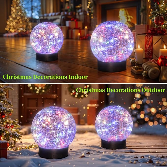 Beautyard Solar Globe Lights Outdoor Large Garden Decor USB Charged 4.72" Diameter 40LED 1000mAh Solar Cracked Glass Globe Lights for Outdoor Indoor Decor (4.72'' Large 2 Pack Colorful)