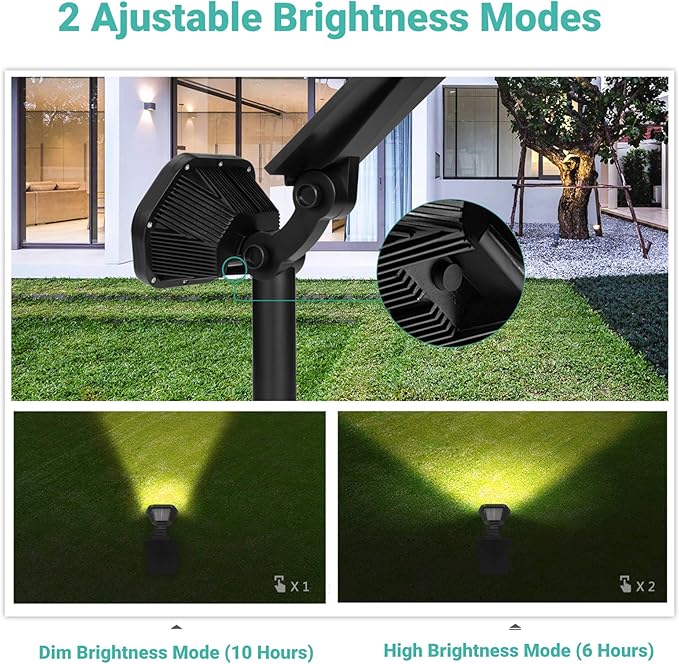 Nekteck Solar Lights Outdoor,10 LED Landscape Spotlights Powered Wall Lights 2-in-1 Wireless Adjustable Security Decoration Lighting for Yard Garden Walkway Porch Pool Driveway (2 Pack, Warm White)