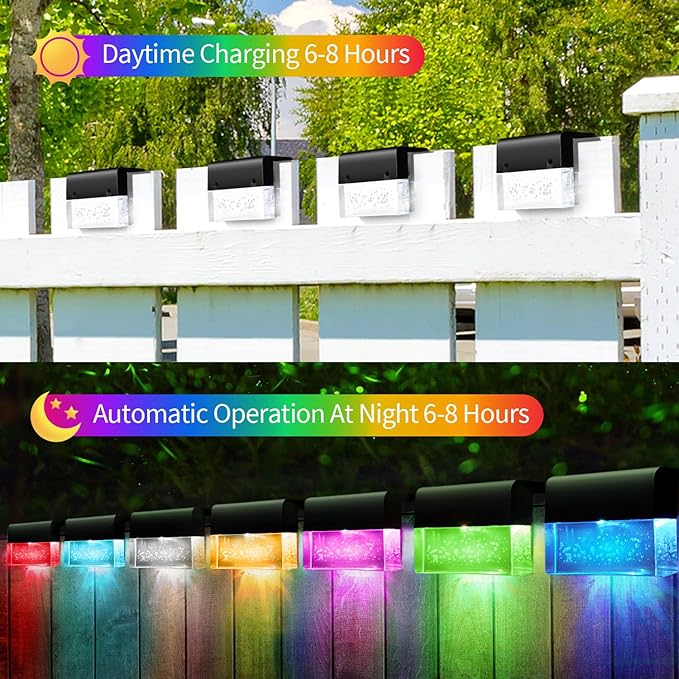 SUNFACE 8 Pack Solar Step Lights, 2 Modes - Acrylic Bubbles LED Super Bright Waterproof Solar Deck Fence Step Pool Backyard Decor (Warm White/7 Color)