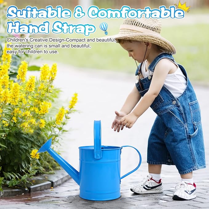 Finderomend Metal Watering Can 1.5L/51oz, Iron Art for Kids, Outdoor Plants Home Office Small Portable Indoor Watering Equipment (Blue)
