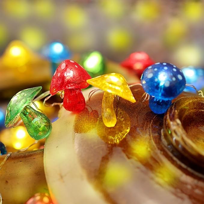 Mushroom String Lights Mushroom Lamp Fairy Décor-USB Plug in or Battery Operated 7ft 20 LED Decorative Fairy Lights-Mushroom String Lights for Bedroom Living Room Decor