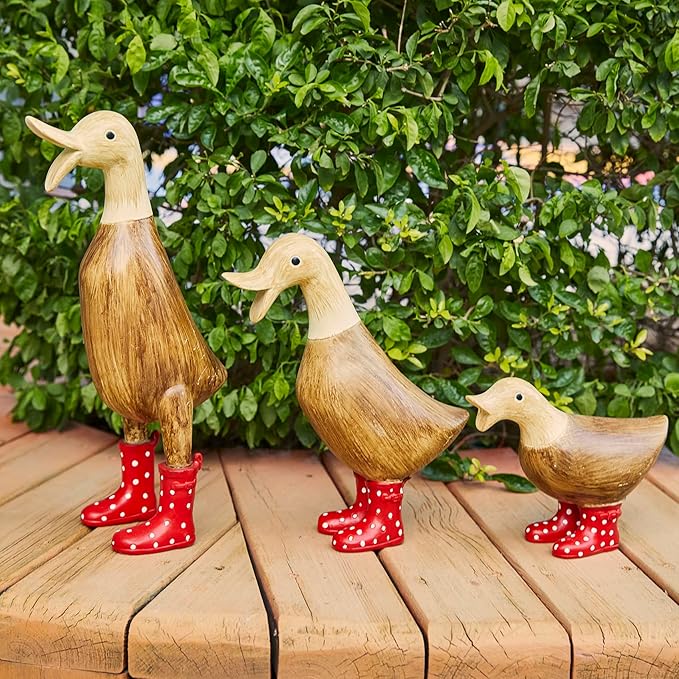 GUTE Duck Yard Decorations Yard Art Garden Puddle Ducks with Spotted Wellies Boots - Single - Garden Decor Statues, Duck Figurine Statue - Waterproof Indoor & Outdoor Lawn Gnome Ornament (Small Duck)