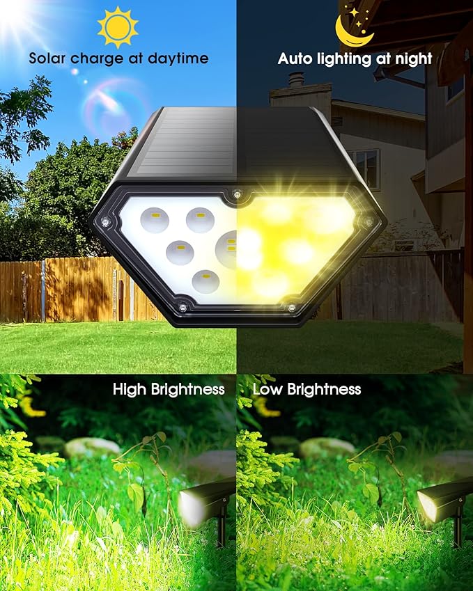 Biling Solar Spot Lights Outdoor, Bright 700 Lumen IP67 Waterproof Adjustable House Lights for Patio Pathway Yard Garden Driveway Tree - Warm White (6 Pack)