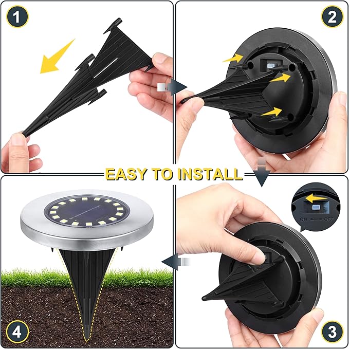 Solar Ground Lights-Waterproof Solar Lights Outdoor Garden- Solar Disk Lights-Upgraded 16LED Bright in-Ground Lights-Landscape Lights for Pathway, Yard, Lawn, Patio, Walkway (16 Pack Warm Light)