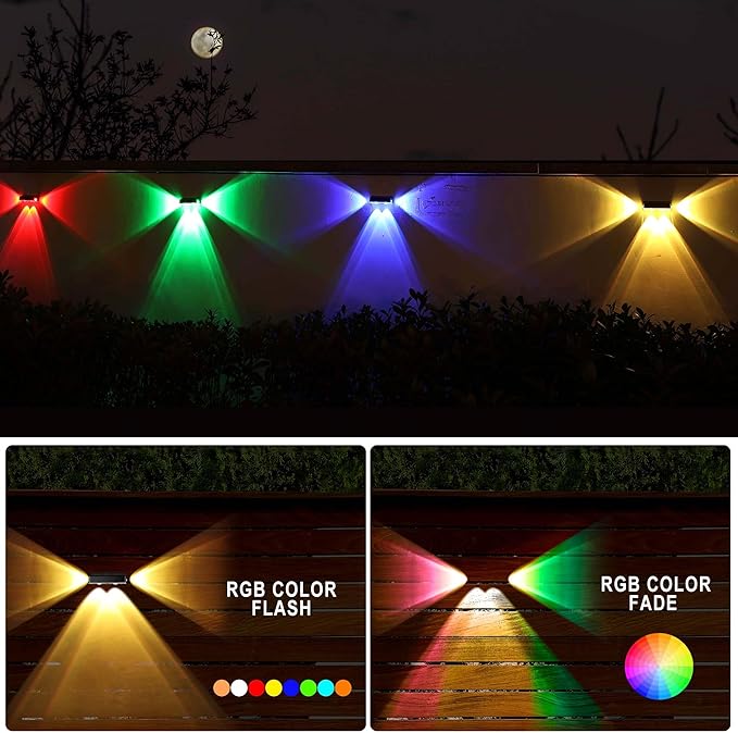 Solar Fence Lights Outdoor - 3-Side Fence Light Solars Powered for Outside IP65 Waterproof Fence Solar Lights Outdoor for Outside Garden Backyard Patio Deck Fence Stair Step Railing Pathway(4Pack)