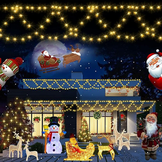 Christmas Decor 380 LED Outdoor Christmas Lights for House 34Ft/10M Warm White Christmas String Lights Outside Xmas Lights Indoor Outdoor for Eaves Yard Garden Decor[8 Modes,Extendable,ETL Listed]