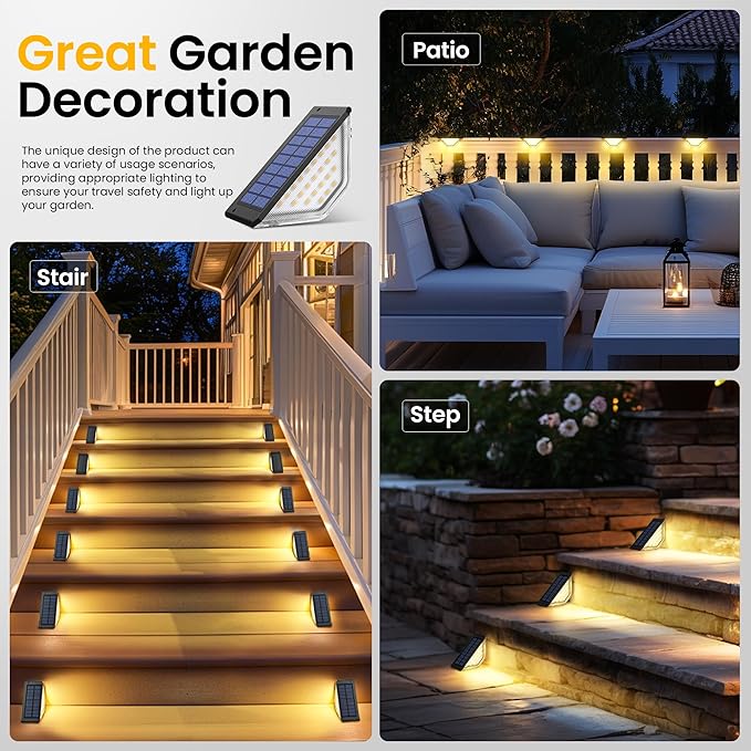 SOLPEX Solar Step Lights Outdoor,Solar Deck Lights for Outside,Two-Sided Stair Lights with 33 LEDs,Waterproof IP65 for Garden,Fence,Deck,Steps,Stair,Porch（2 Pack,Warm White）