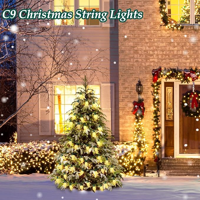C9 LED Christmas Lights, 34FT 50 Bulbs Outdoor Christmas Decorations for House Waterproof String Lights Extendable Green Wire Fairy Lights for Patio Xmas Garden Party Wedding Holiday Indoor Warm White