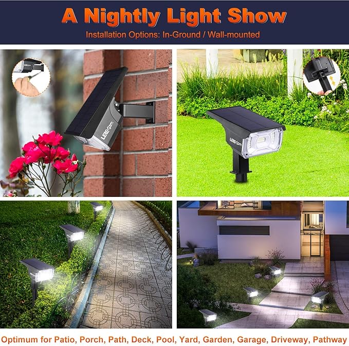Solar Spot Lights, IP65 Waterproof 40 LEDs Landscape Spotlights,USB & Solar Powered Wall Lights Dark Sensing Auto On/Off,3 Modes Outdoor Solar Garden Lights for Yard Porch 2 Pack