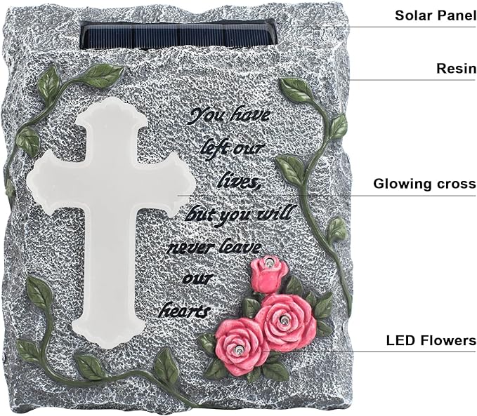Cross Solar Lights Outdoor Garden Memorial Stepping Stone, IP65 Waterproof is Used for Walls or Lawns, A Touching Memorial Gift & Condolence Gifts Grave Decorations for Cemetery