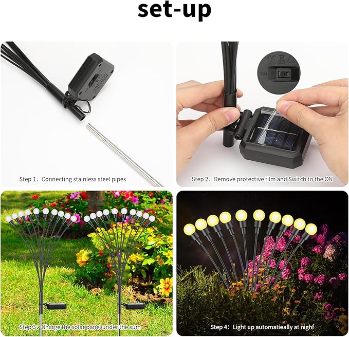 Solar Lights Outdoor (6 Pack-60 LEDs)，Waterproof Garden Fairy Swaying Firefly Lights ，Gifts for Outdoor Decorations，Suitable for Patio, terraces, lawns and Paths