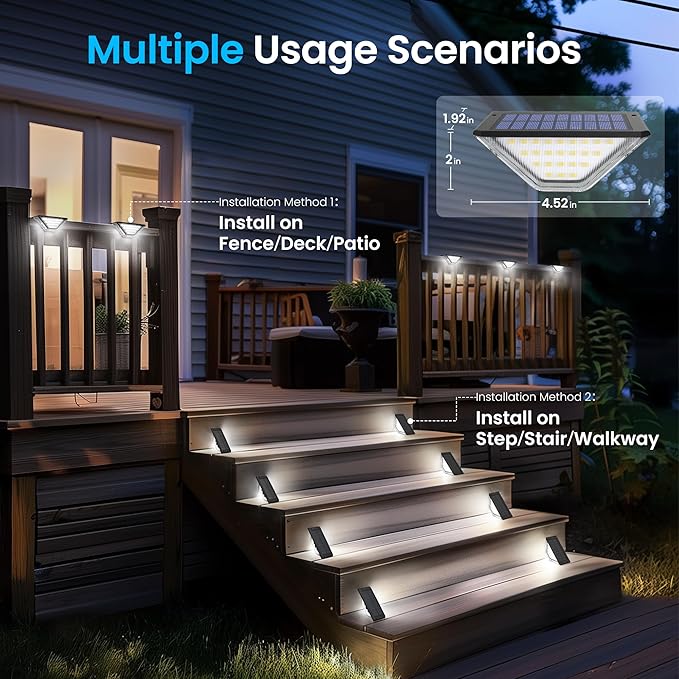 SOLPEX Solar Step Lights Outdoor,Solar Deck Lights for Outside,Two-Sided Stair Lights with 33 LEDs,Waterproof IP65 for Garden,Fence,Deck,Steps,Stair,Porch（2 Pack,Cold White）