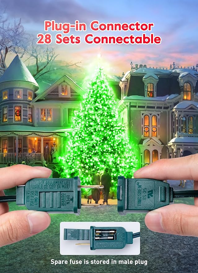 Green C7 LED Christmas String Lights, 25FT Shatterproof Christmas Lights with 25+1 Bulbs, Outdoor String Lights for Christmas Tree Patio Roofline Garden Yard Party Backyard Holiday Decorations