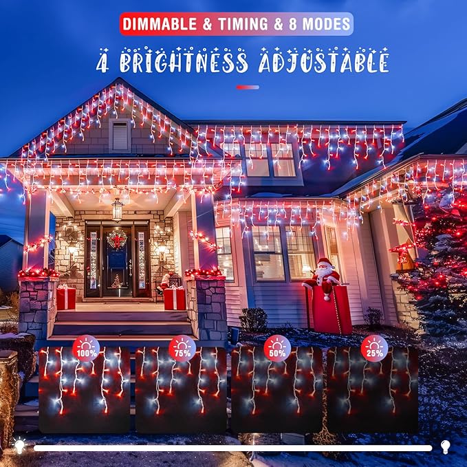 JMEXSUSS 38.8 Ft 400 LED Icicle Christmas Lights for Outside, 8 Modes Red and White Icicle String Lights Plug in with Remote, Christmas Lights Indoor Outdoor for Halloween Party Christmas Decoration