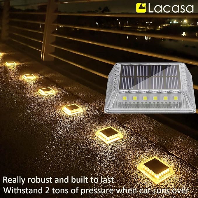 Lacasa Solar Deck Lights, 8 Pack 30LM LED Dock Lights Warm White 2700K, Outdoor Solar Powered Step Lights Light up All Night IP68 Waterproof Auto ON/Off for Garden Stairs Driveway Pathway Lighting