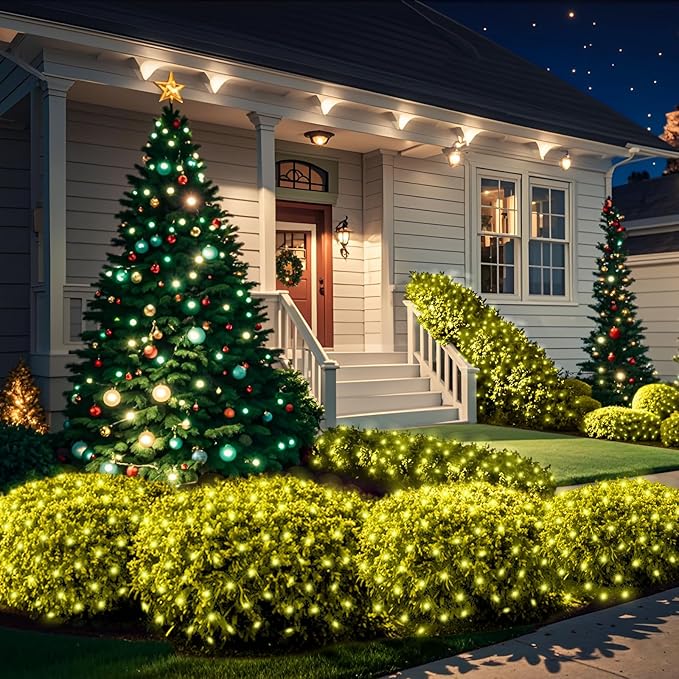 6Ftx4Ft LED Christmas Net Lights Green Wire,Connectable UL Certified Waterptoof Net Lights for Bushes Trees Shurb Garden Outdoor Christmas Decorations
