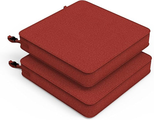LVTXIII Patio Chair Cushions 19"x19"x3", Water-Repellent Outdoor Seat Cushions for Patio Furniture, Square Chair Pads with Ties for Home Garden Decoration, Set of 2, Brick Red