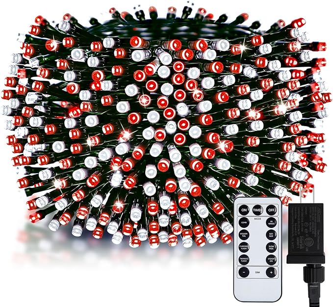 Minetom 1000 LED Christmas Tree Lights, 328 FT Green Wire LED Decorative Fairy Lights with Remote & 8 Modes, Waterproof for Outdoor Xmas Holiday Party Garden Wedding Home Decor, Red ＆ Cool White