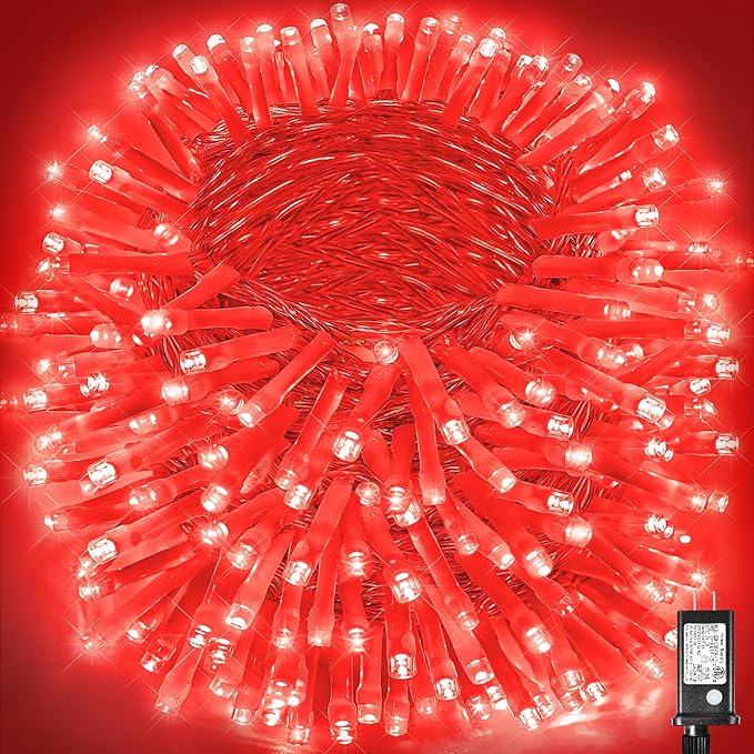 500 LED Red Christmas Lights, 165ft Red String Lights 8 Modes Clear Wire, Connectable Waterproof Plug in Red Twinkle Lights for Tree Bedroom Indoor Outdoor Christmas Decorations