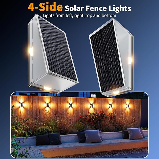 KINKAI Solar Backyard Fence Lights, Solar Deck Lights Railing Step Patio Stair