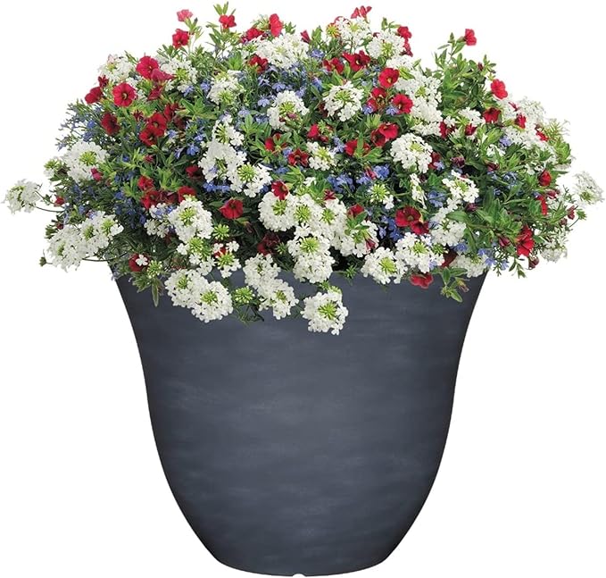 Classic Home and Garden Indoor/Outdoor Round Honeysuckle Resin Flower Pot Planter, Zinc Grey, 13"