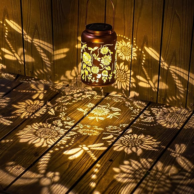 Solar Lanterns Dragonfly Lights Outdoor Decor Hanging Lantern Waterproof Metal LED Sunflower Light Decorative Garden,Yard,Patio,Lawn,Christmas Gifts for Women Mon Grandma