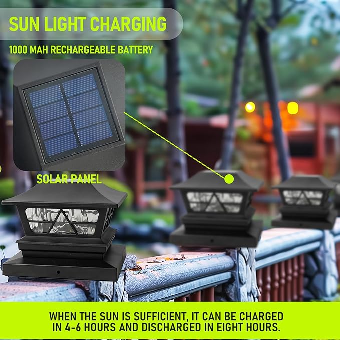 TW SHINE 2 Pack Solar Outdoor Fence Post Lights, 2 Modes Post Cap Lights Waterproof Color Changing Warm White/Cool White for Yard, Garden, Porch, Patio Decor, for 4x4 5x5 6x6 Wood Posts