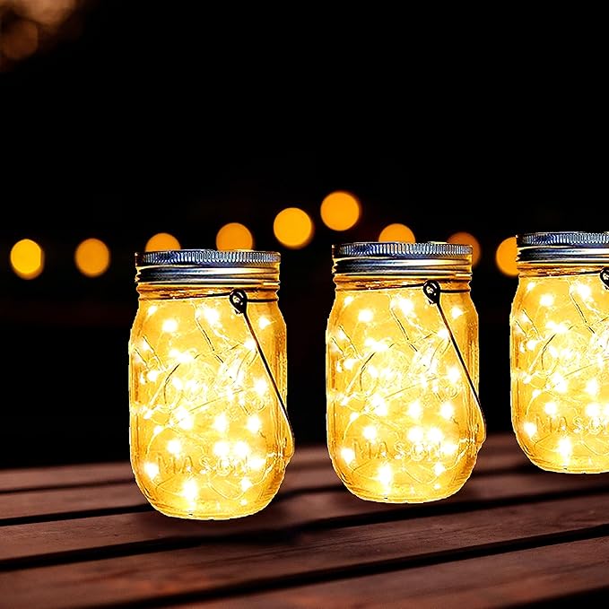 Solar Mason Jar Lights Lids, 12 Pack 30 Led Fairy Lights(Jars Not Included), Outdoor Hanging Mason Jar Solar Lights, Fairy in a Jar Firefly Lights for Patio Garden Table Decor Gifts