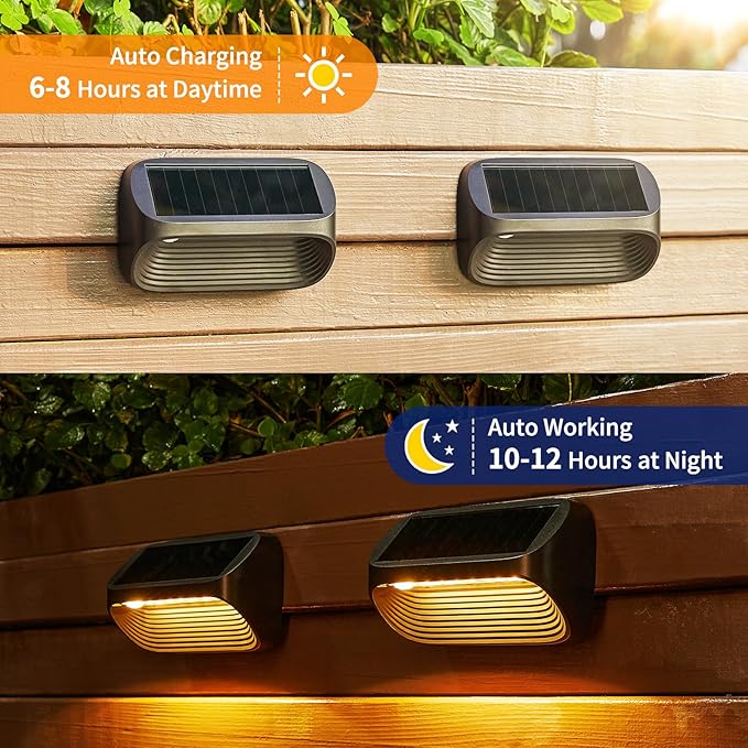 LETMY Solar Fence Lights Outdoor Waterproof, 6 Pack Fence Lights Solar Powered with 3 Modes, Auto On/Off Outdoor Solar Deck Lights for Outside Yard Stair Fence Deck Wall Patio Decor