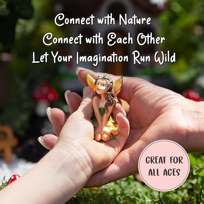 WILD PIXY Fairy Garden Kit - 13 Piece Glow in The Dark Fairy Garden Accessories, 7.1"" Outdoor Fairy House with Opening Door and Solar LED Light, Garden Door for Trees, Stones, Indoor/Outdoor Décor