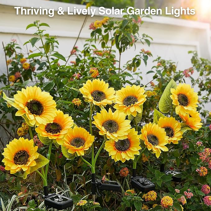 Solar Garden Lights Outdoor Waterproof, AHAORIGIN 3 Pack Sunflower Solar Lights for Outside with 9 Lifelike Sunflower, 36 Bright LED Solar Powered Outdoor Lights for Yard Pathway Garden Decorations