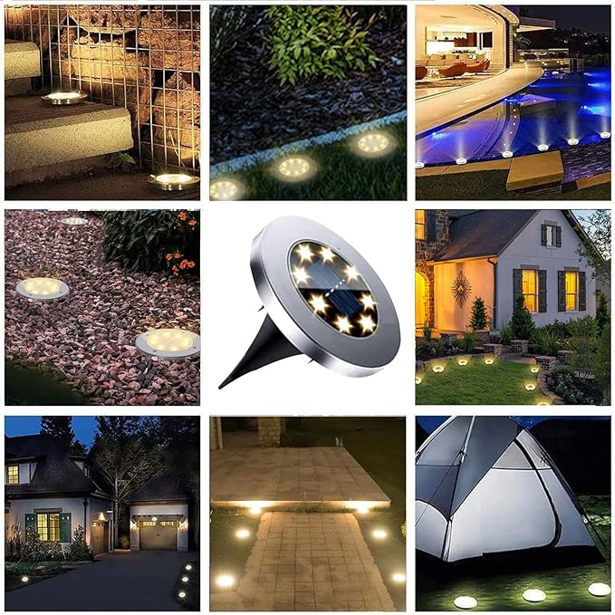 Solar Ground Lights, Waterproof Solar Garden Lights, Upgraded Outdoor Garden Waterproof Bright in-Ground Lights, Landscape Lights for Pathway,Yard,Deck,Lawn,Patio,Walkway (4 Pack Warm Light)
