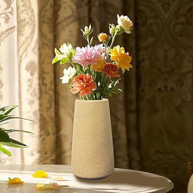 Simple Vase for Flowers Plants, Matte Vases for Modern Table Shelf Home Decor Wedding Boho Decor, 6" H Frosted Elegant Ceramic Vase for Pampas Grass Fluffy Stem Bouquet Lavender Flowers (Brown, 1)