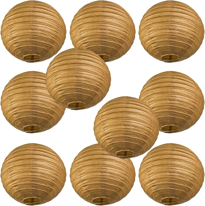 WYZworks - Round Paper Lanterns 10 Pack (Brown, 14") - Hanging Paper Lanterns Lamp for Wedding, Birthday, Party and Home Decorations with 8", 10", 12", 14", 16" Option