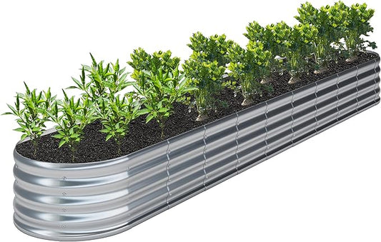 KFN 12x1.8x1FT Galvanized Raised Garden Bed,Raised Garden Bed Kit-Oval Metal Vegetable Box,Large Planter Flower Boxes Outdoor,Planting for Vegetables,Flower,Herb,Sliver,0.7mm