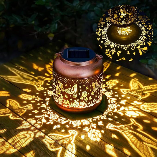 Solar Lanterns Outdoor Waterproof, Hummingbird Solar Lights Outdoor, Garden Decor Hanging Metal Lantern, Garden Lights for Yard/ Patio/Porch/Lawn, Decorative Gifts for Mom/Women