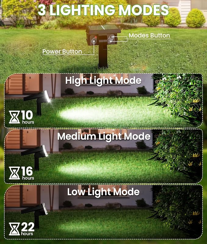 Bright Solar Spot Lights Outdoor, [58 LED/12000K/3 Modes] Solar Lights Outdoor Waterproof IP67, Auto On/Off, 2-in-1 Wall Light Flood Light for Tree Yard Garden Pathway, 2 Pack