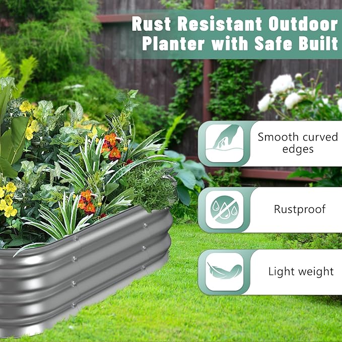 Raised Garden Bed, 3×3×1ft Galvanized Steel Planter Boxes, Heavy Duty Outdoor Raised Garden Bed Planter Kit for Gardening, Rustproof Large Garden Beds for Vegetables, Fruits, Flower Grow