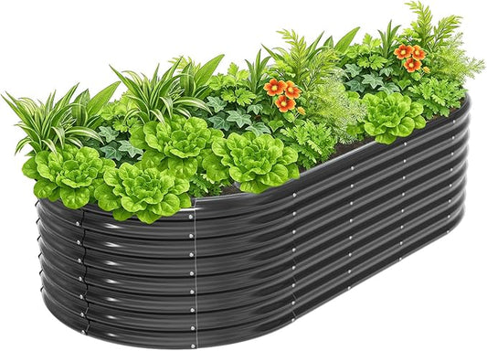 VINGLI Galvanized Raised Garden Beds Outdoor, 6x3x2 Ft, 8x4x2 Ft Lager Metal Planter Raised Beds for Planting Vegetables Flowers Herb (8 * 4 * 2（Oval）)