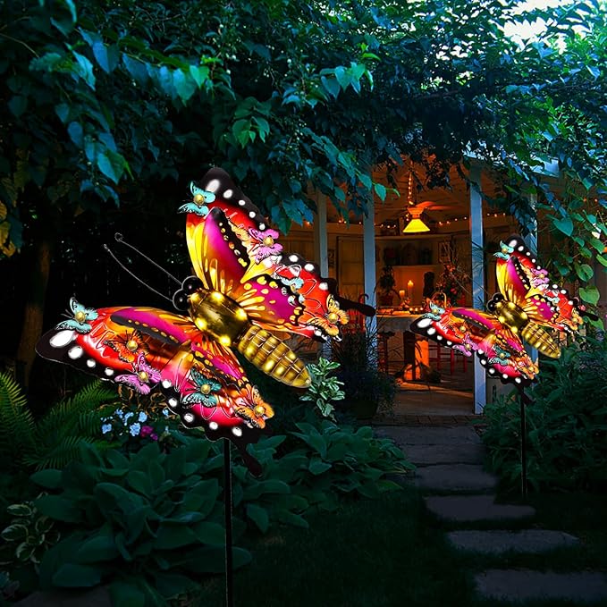 Solar Garden Lights, Outdoor Butterfly Garden Decor Large 41" Metal Decorative Garden Stake Lights, Waterproof Butterfly Decoration for Outside Patio Yard Porch Birthday Gardening Gifts for Mom Women