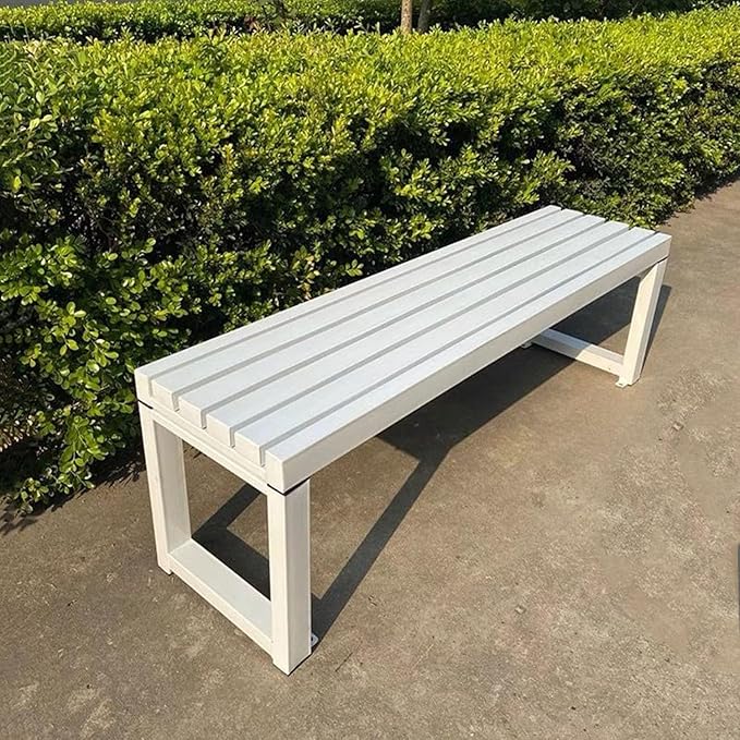 Weatherproof Metal Dining Bench, Outdoor Bench Backless Patio Bench 2-Person Farmhouse Bench Garden Bench for Kitchen, Living Room, Entryway(White,5.9ft)