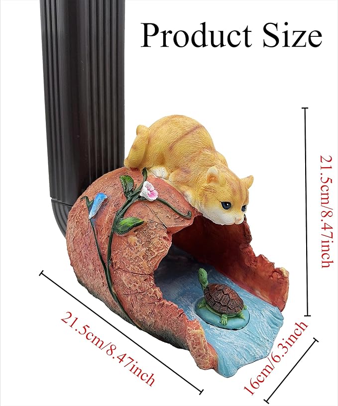 Cat Statue 3" x 4" Gutter Downspout Splash Block, Outdoor Garden Animal Decor Sculpture, Decorative Gutter Extension Diverter, UV-Resistant, Perfect for Garden Rain Downspout Diverter